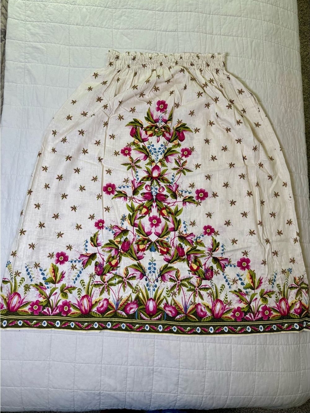 Max Studio White A-Line Skirt with Pink & Green Floral Embroidery